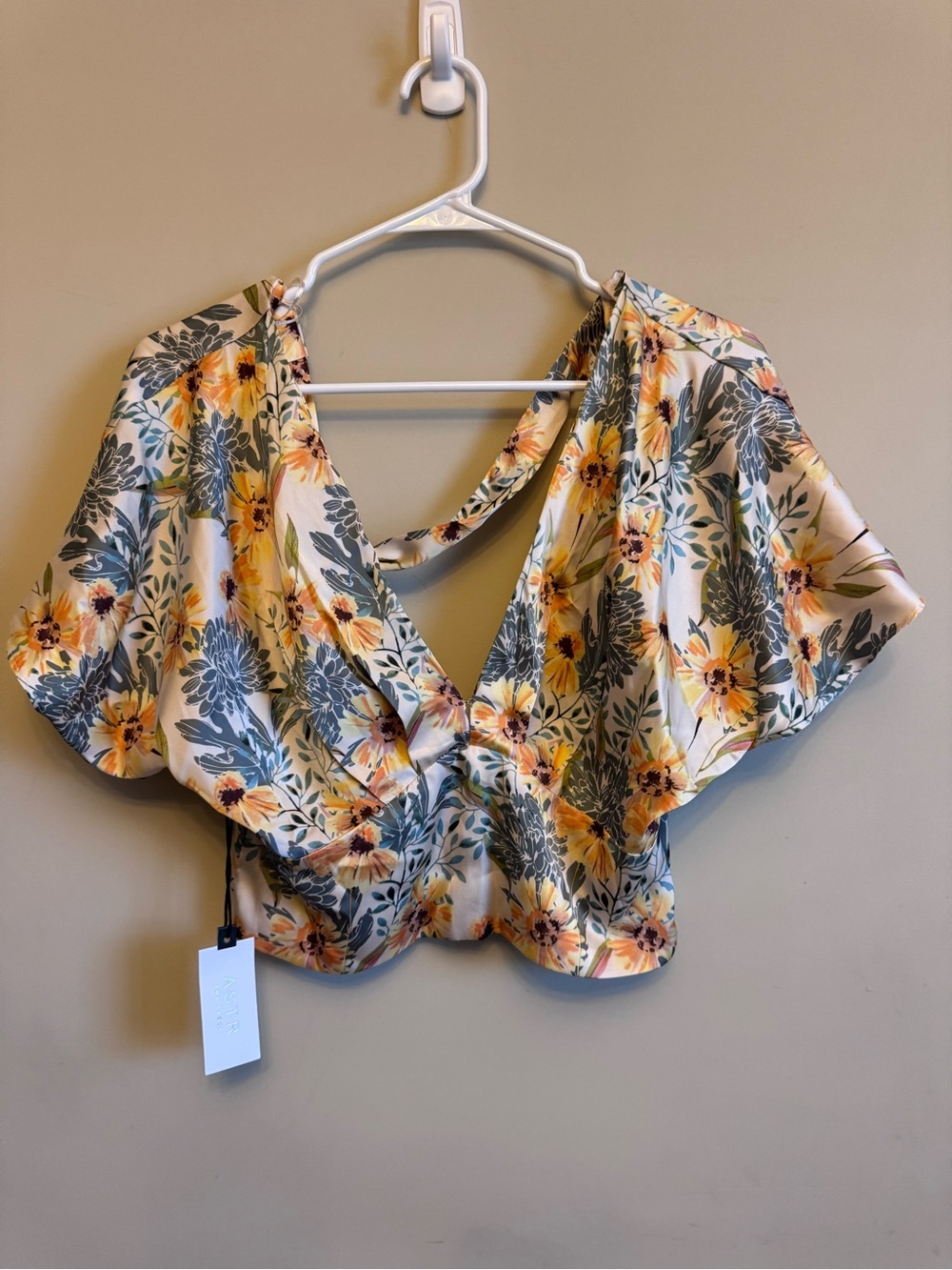 Astr Floral Wrap Crop Top in Yellow, Green, Cream